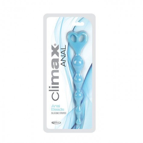 Голубая анальная цепочка с рёбрышками Climax Anal Silicone Stripes - 20,3 см.